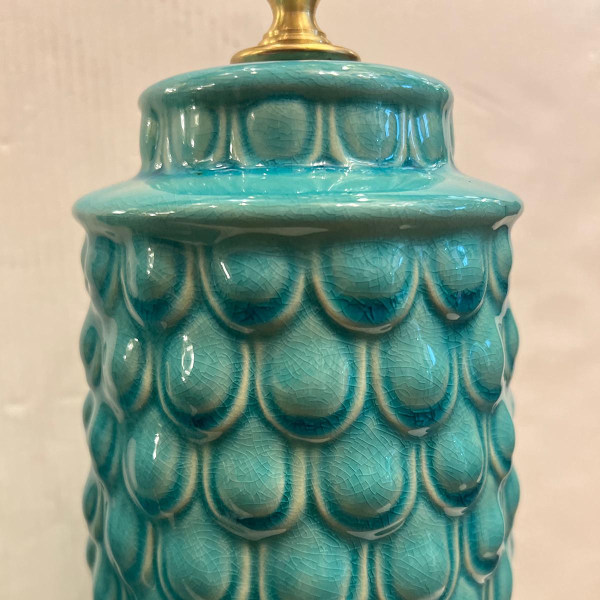 Pareja de lámparas vintage de color turquesa Glaseado en venta