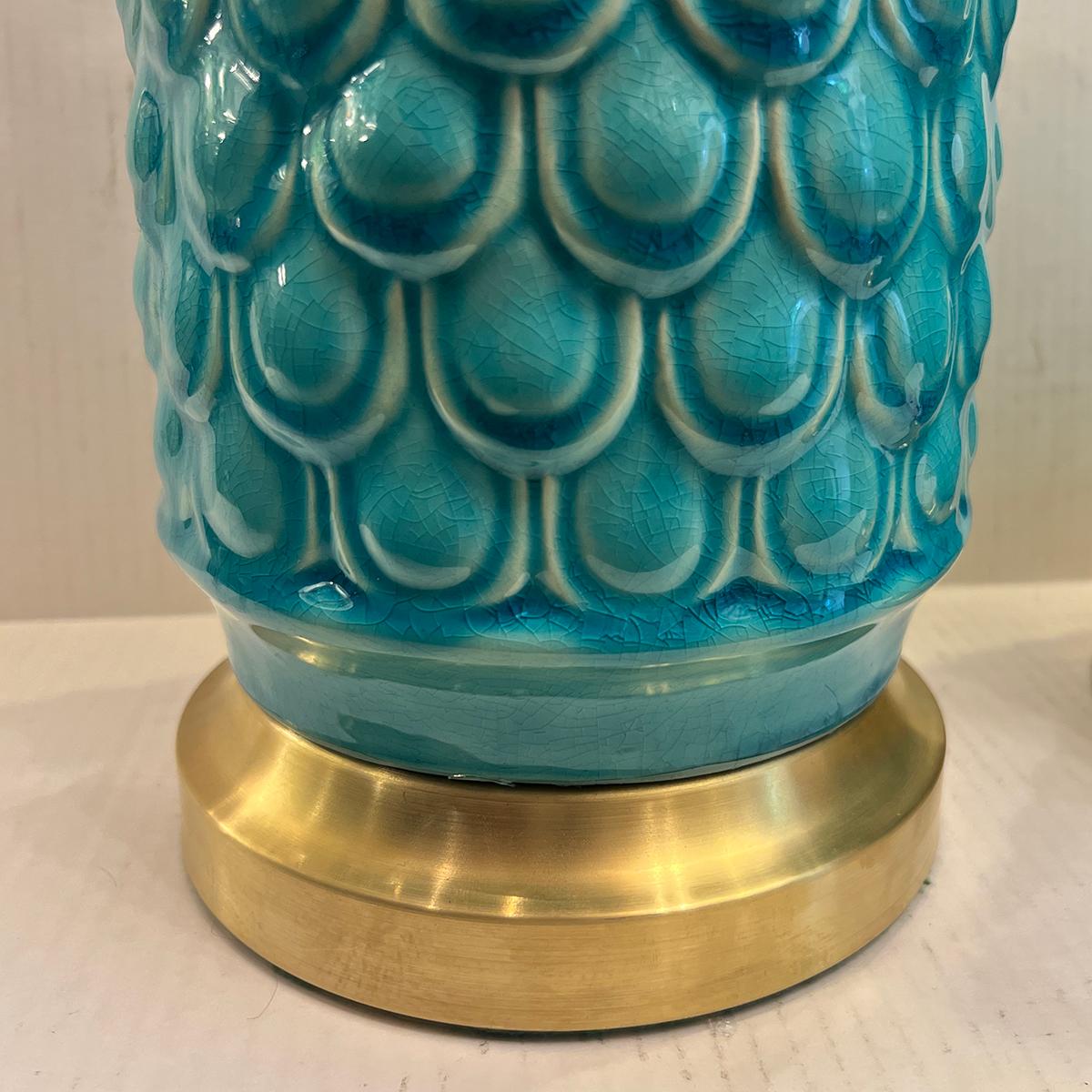 Pareja de lámparas vintage de color turquesa en Bueno estado para la venta en New York, NY