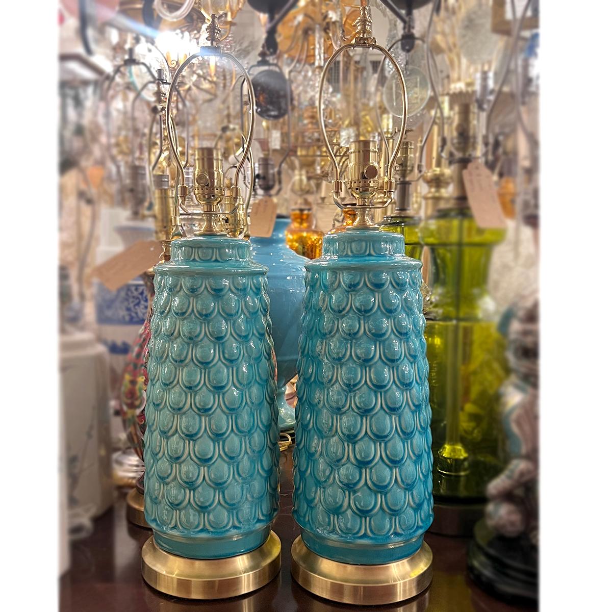 Pareja de lámparas vintage de color turquesa finales del siglo XX en venta