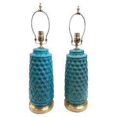 Paire de lampes vintage turquoise