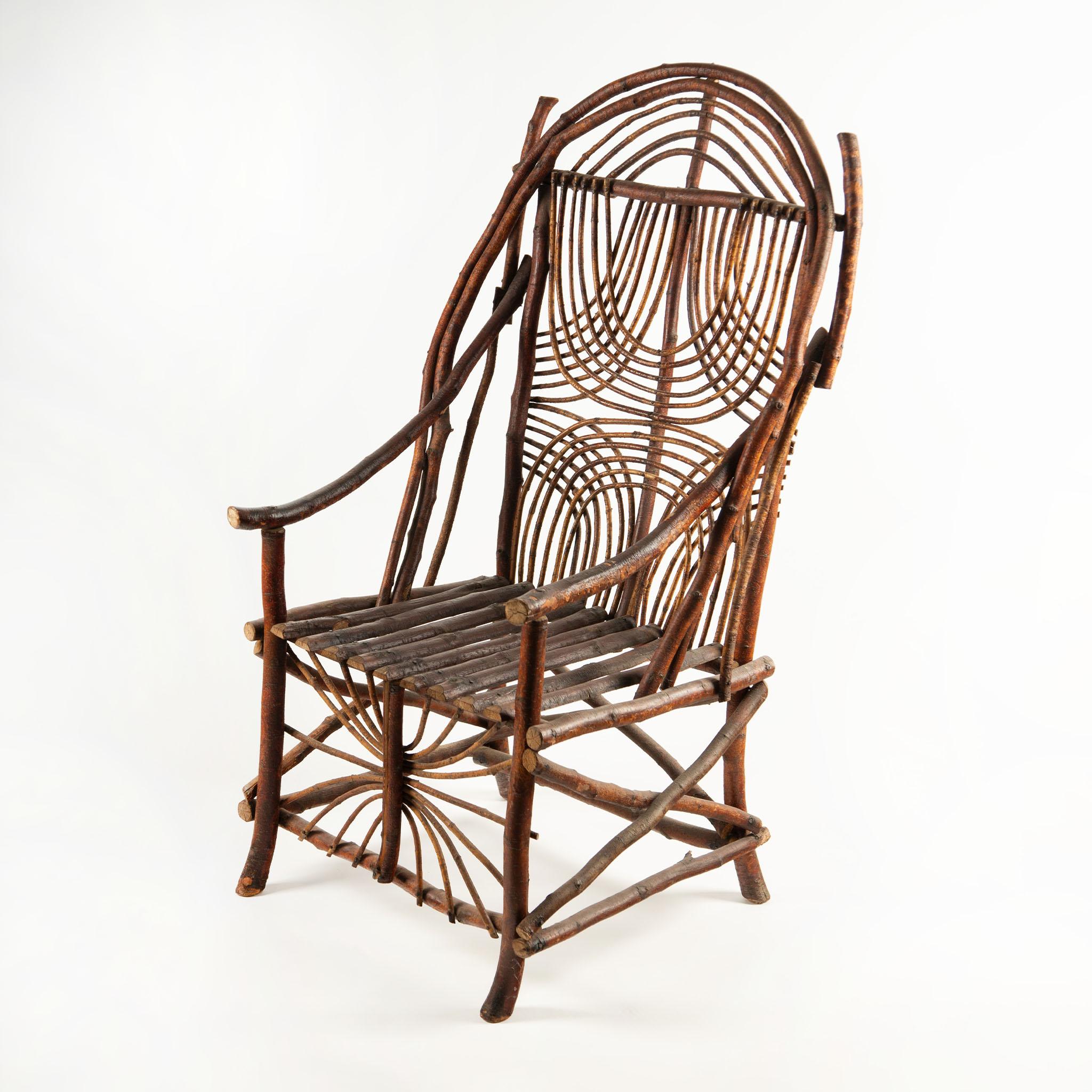 Pareja de sillas Adirondack vintage de ramas y palos en venta 4