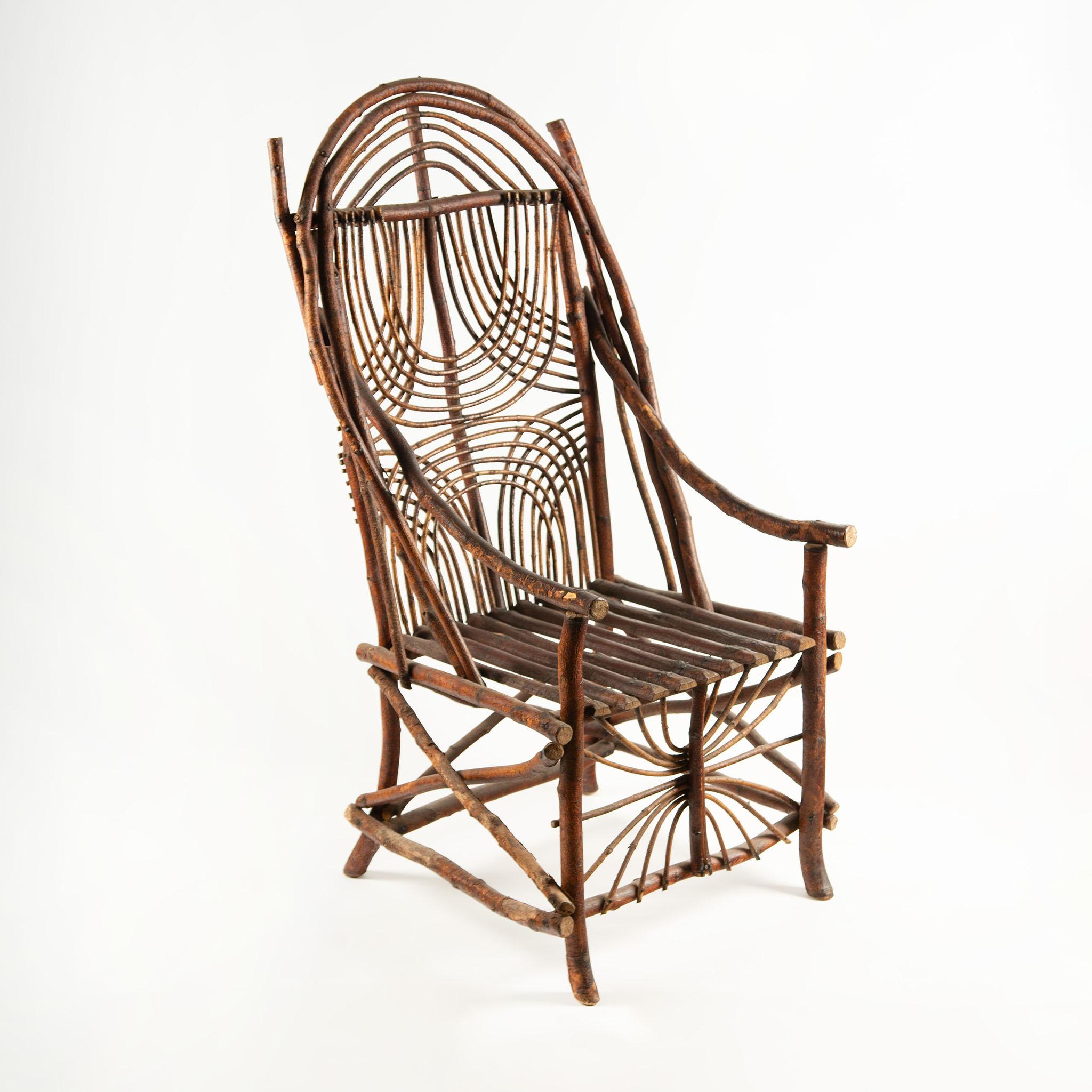 Pareja de sillas Adirondack vintage de ramas y palos en venta 8