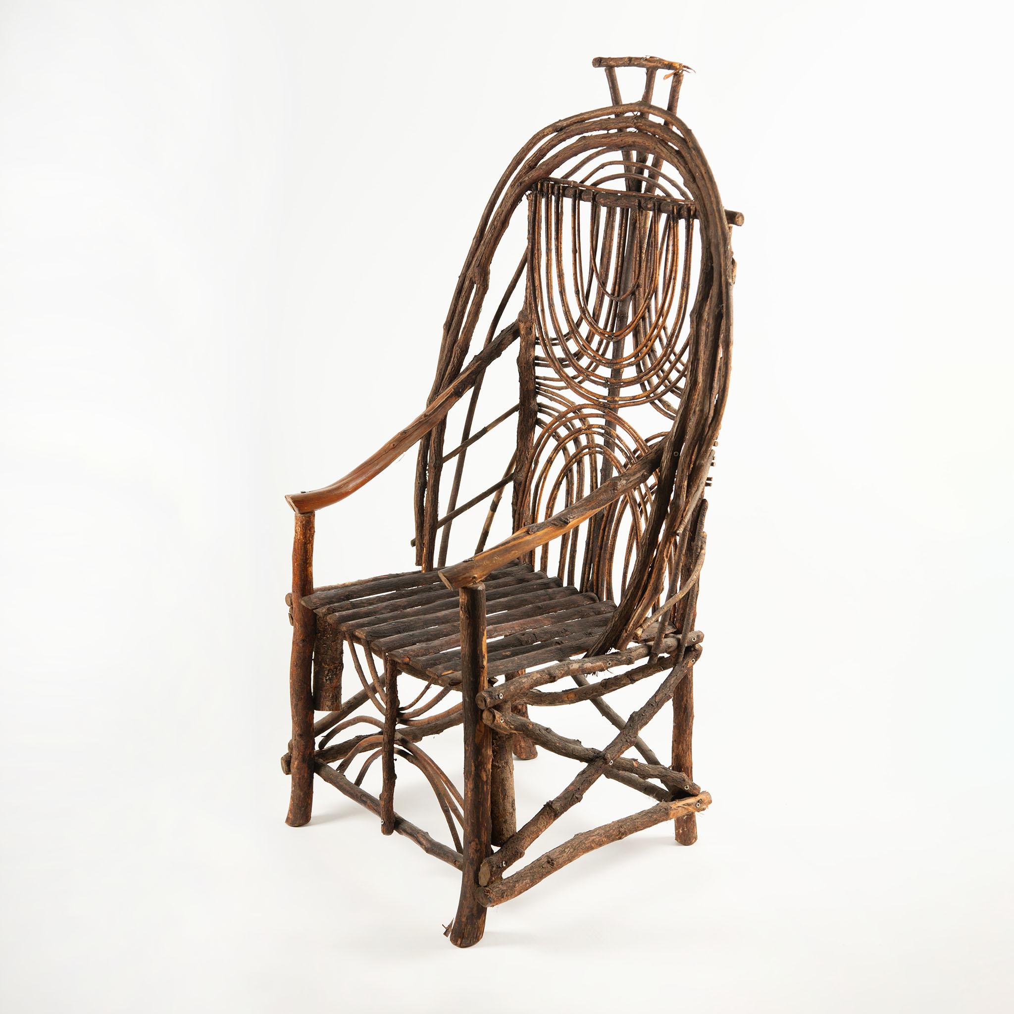 Pareja de sillas Adirondack vintage de ramas y palos Estadounidense en venta