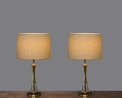 Pair of Vintage Twisted Brass and Black Lacquer Lamps