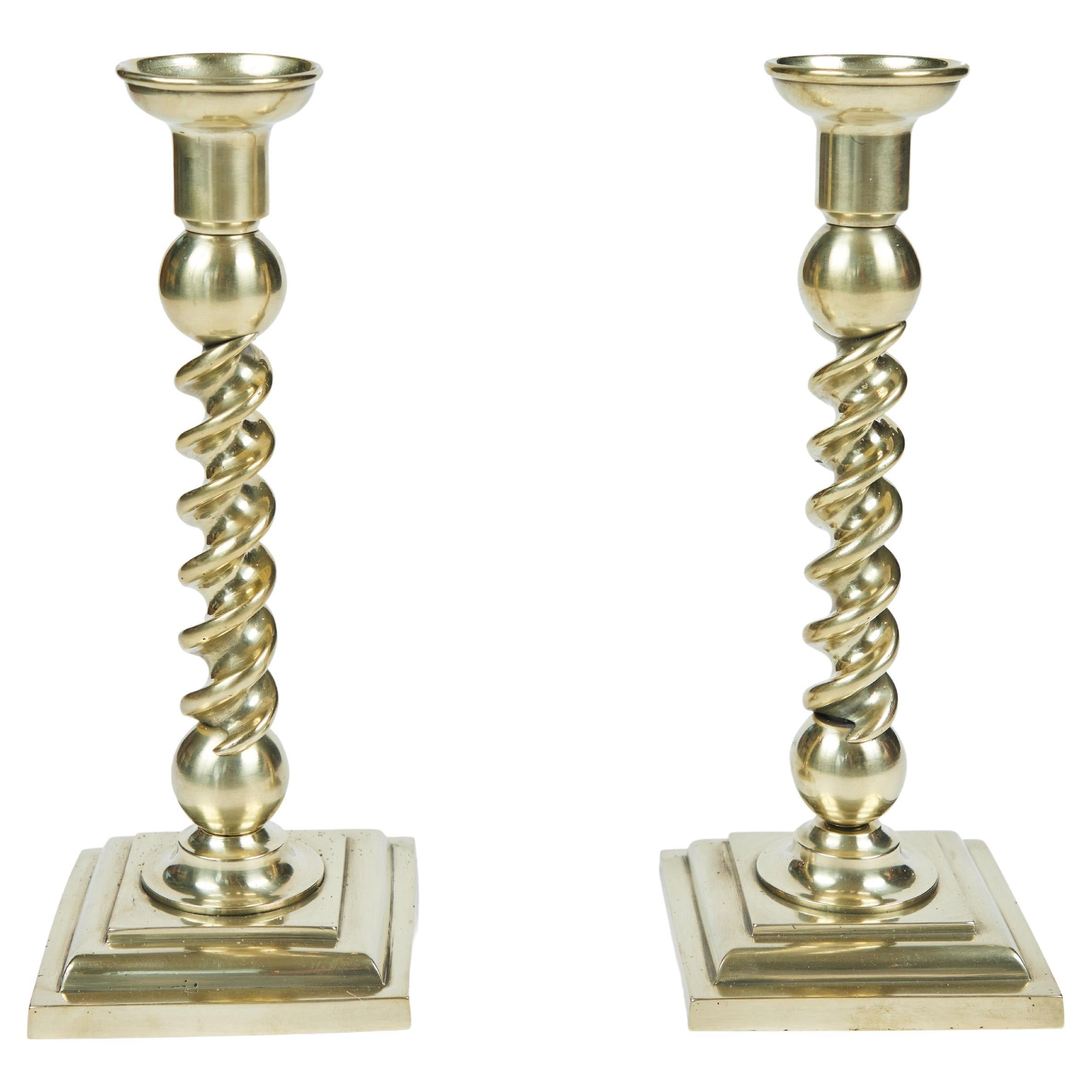 Pair of Vintage Twisted Brass Candlesticks