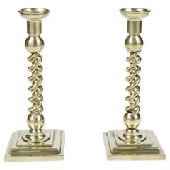 Pair of Vintage Twisted Brass Candlesticks