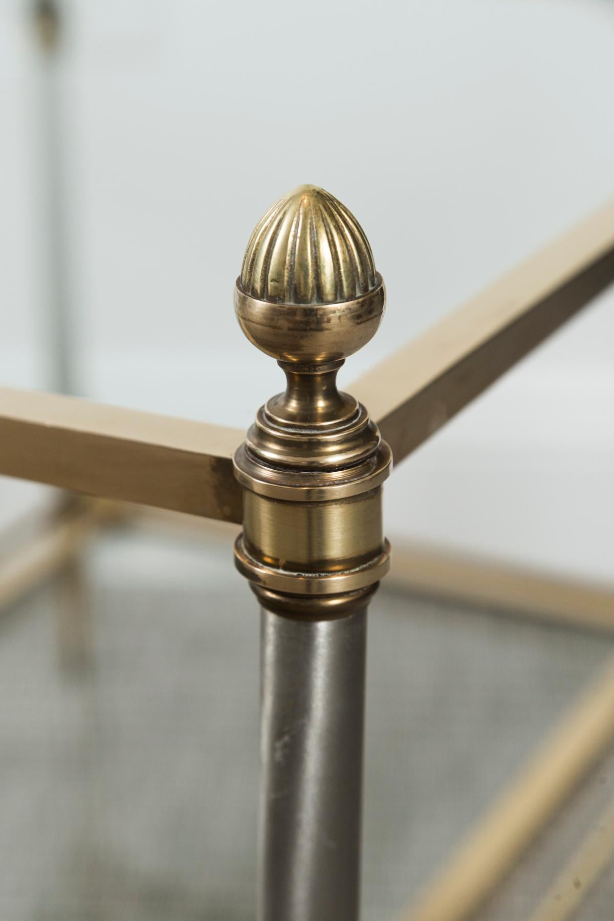 French Pair of Vintage Two-Tiered Brass Side Tables by Maison Jansen