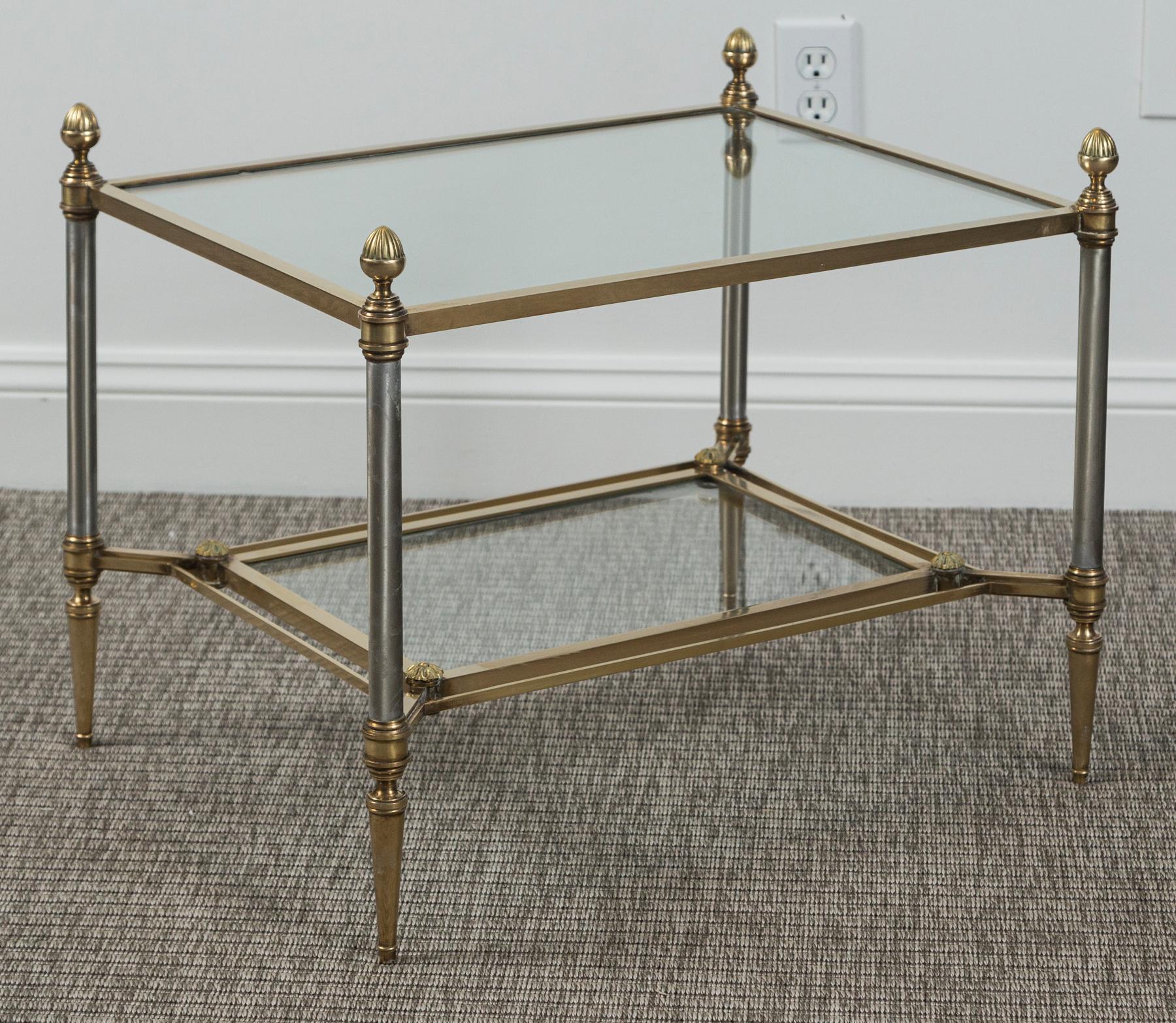 Mid-20th Century Pair of Vintage Two-Tiered Brass Side Tables by Maison Jansen