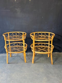 Pair Of Vintage Two-Tiered Mid Century Rattan Side Tables