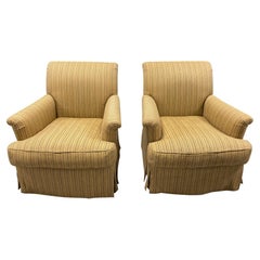 Pair of Vintage Upholstered Club Chairs in Rose Tarlow Striped Fabric 