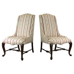 Pair of Vintage Upholstered Queen Anne Style Chairs