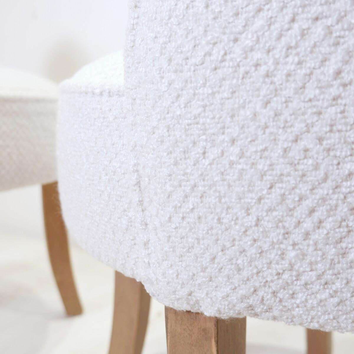 Paar Vintage Vanity Hocker Stühle - Holz und weißem Boucle-Stoff im Angebot 4