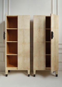 Pair of Vintage Vellum Cabinets with Medusa Handle