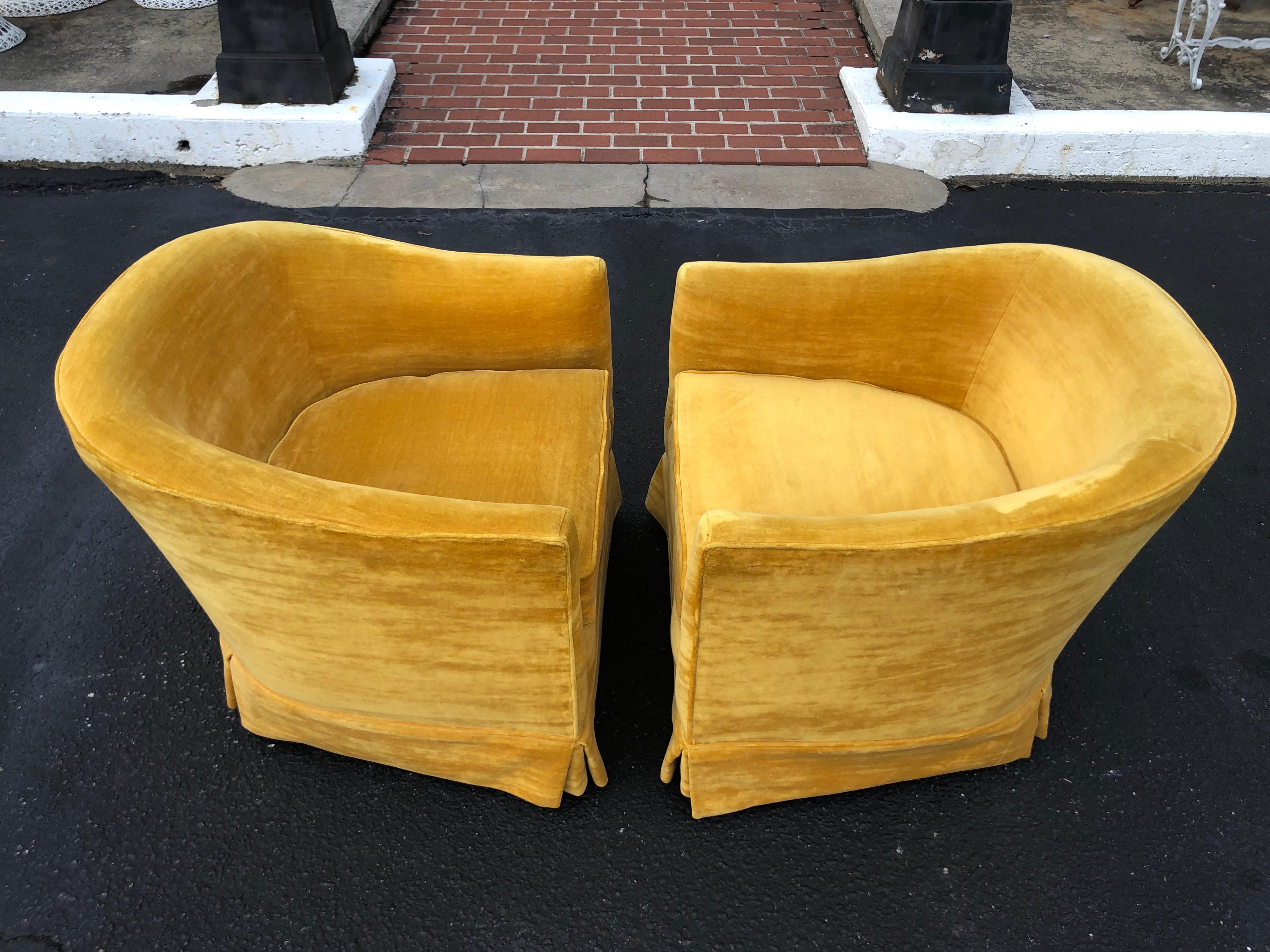 Pair of Vintage Velvet Club Chairs in Mustard 2