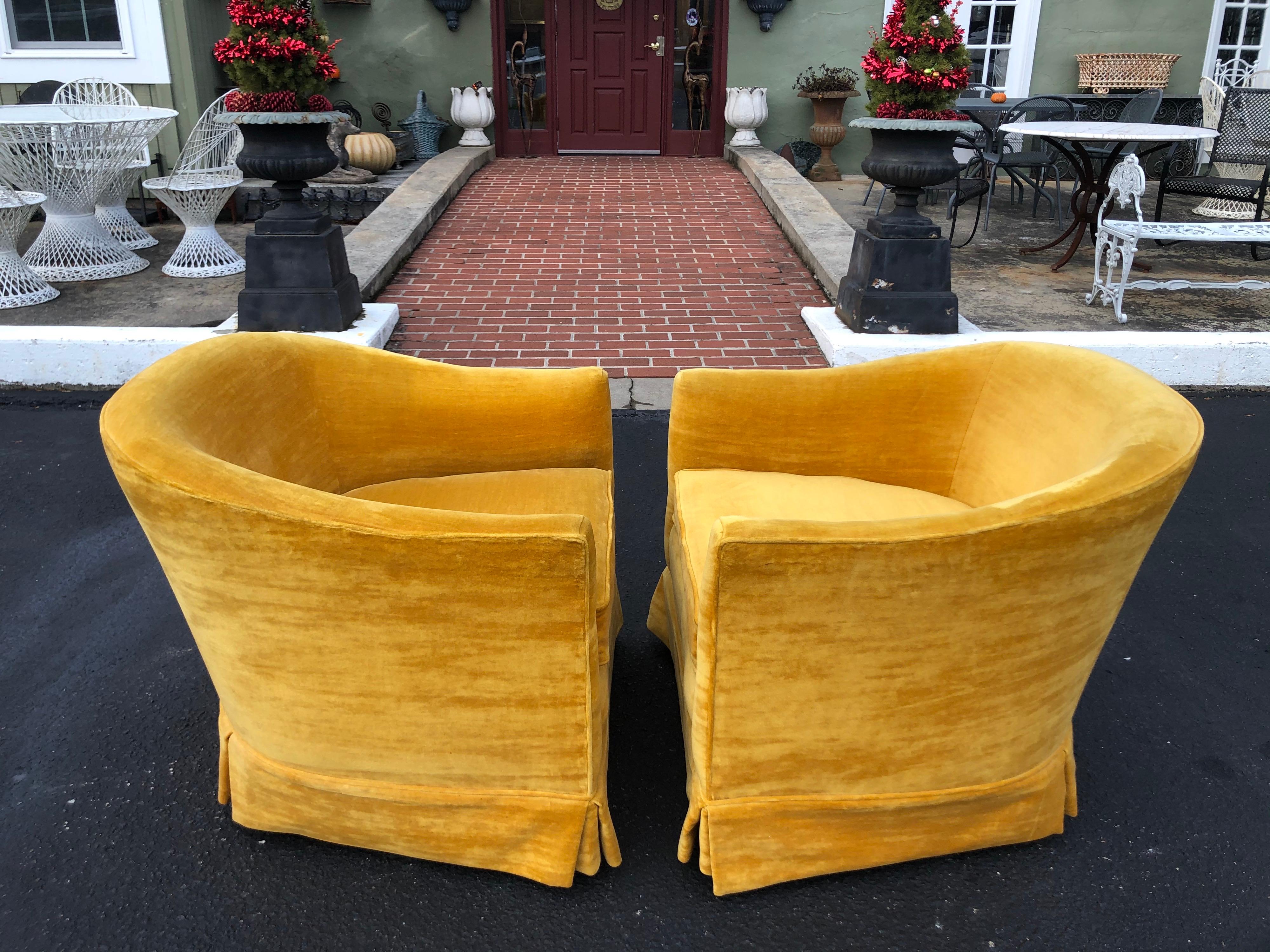 Pair of Vintage Velvet Club Chairs in Mustard 3
