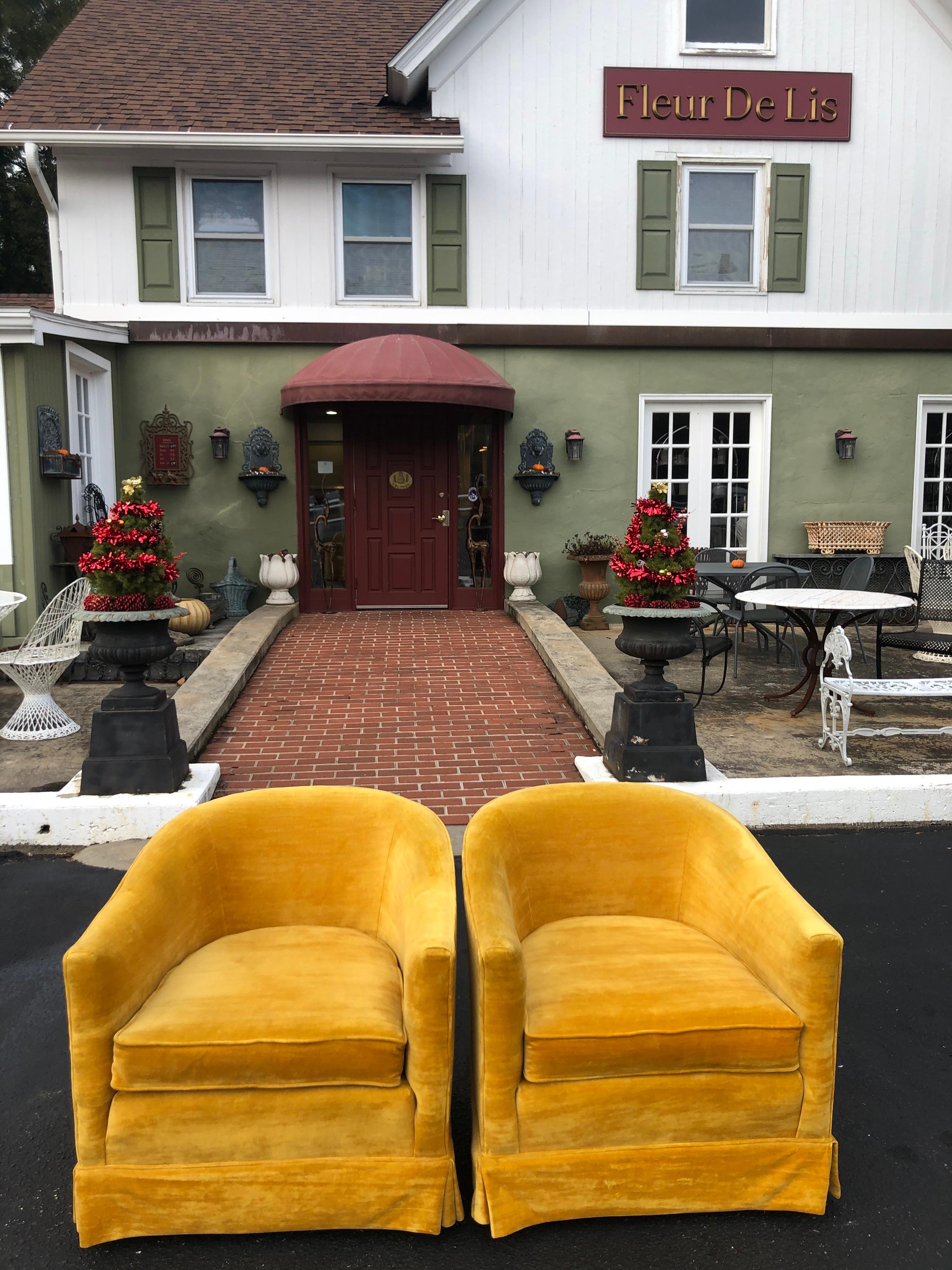 Pair of Vintage Velvet Club Chairs in Mustard 5