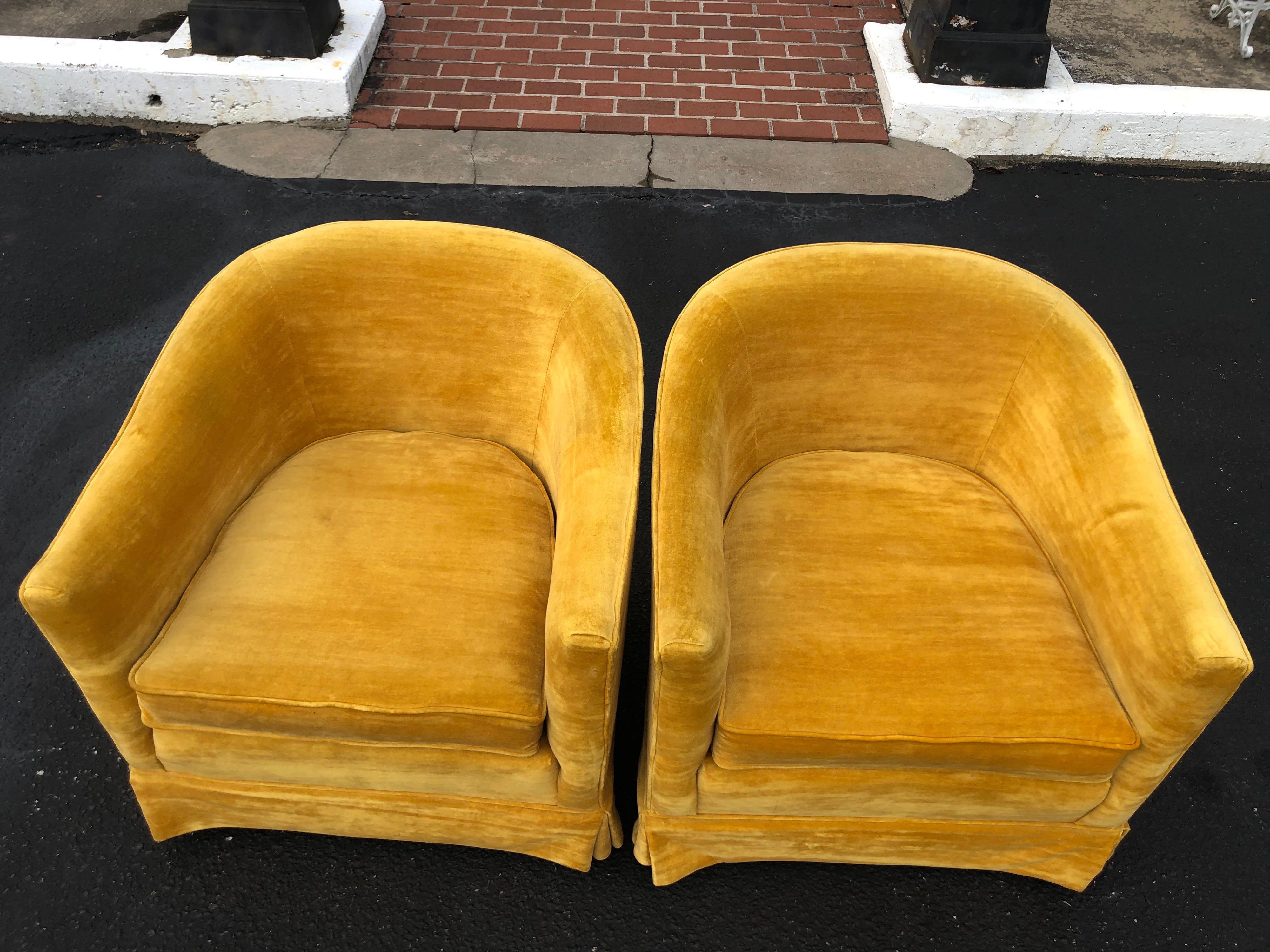 Pair of Vintage Velvet Club Chairs in Mustard 6