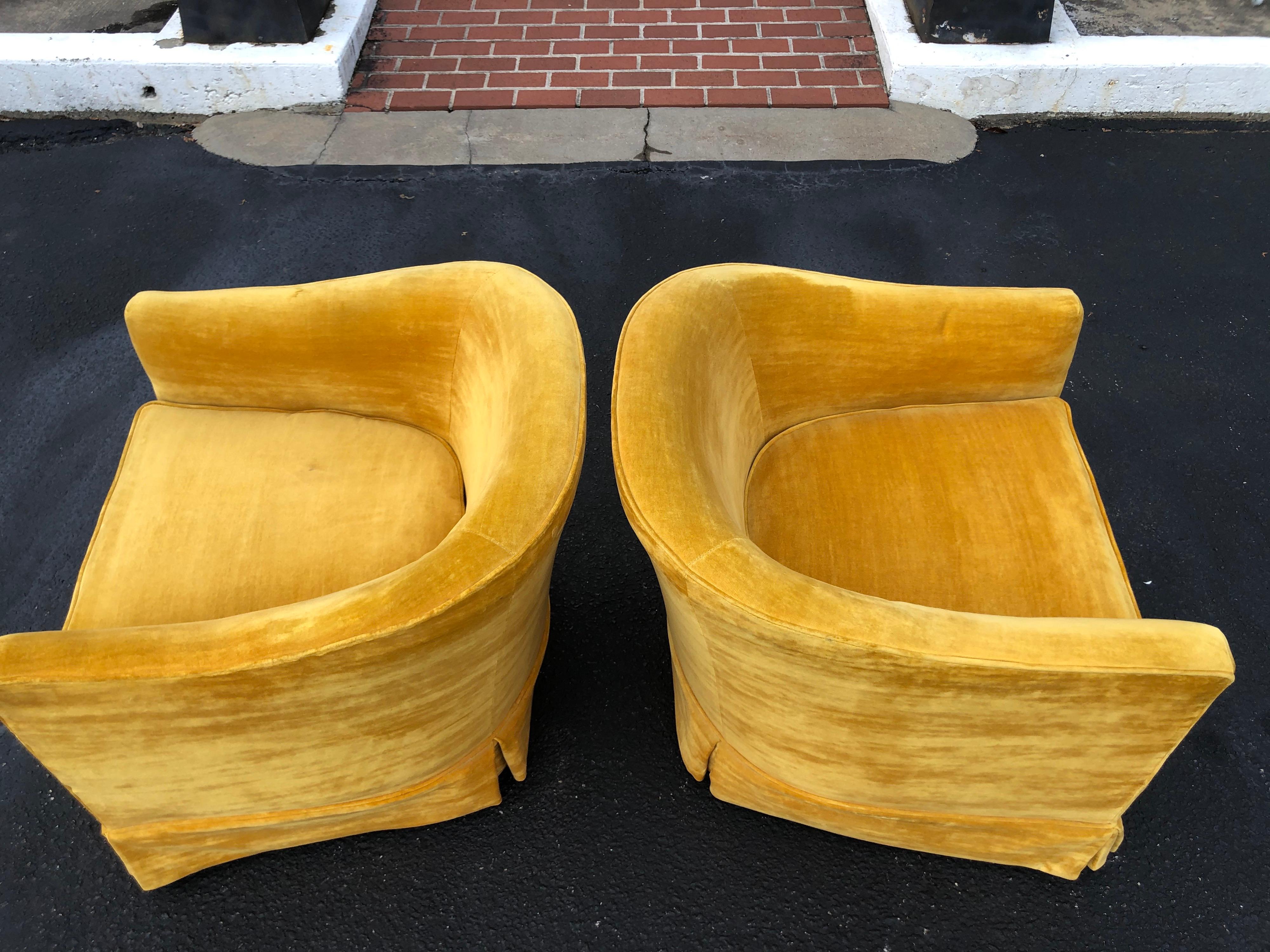 Pair of Vintage Velvet Club Chairs in Mustard 7