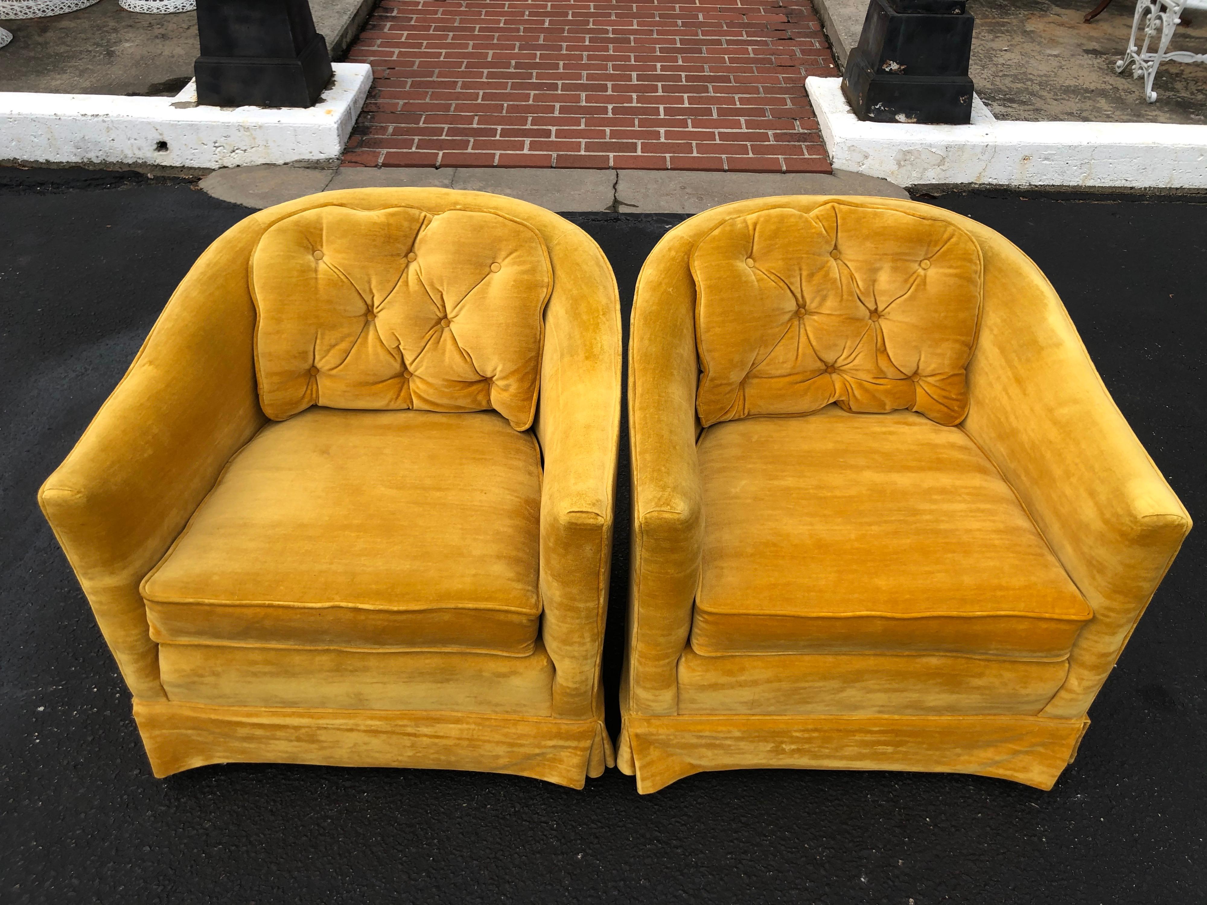 Pair of Vintage Velvet Club Chairs in Mustard 9