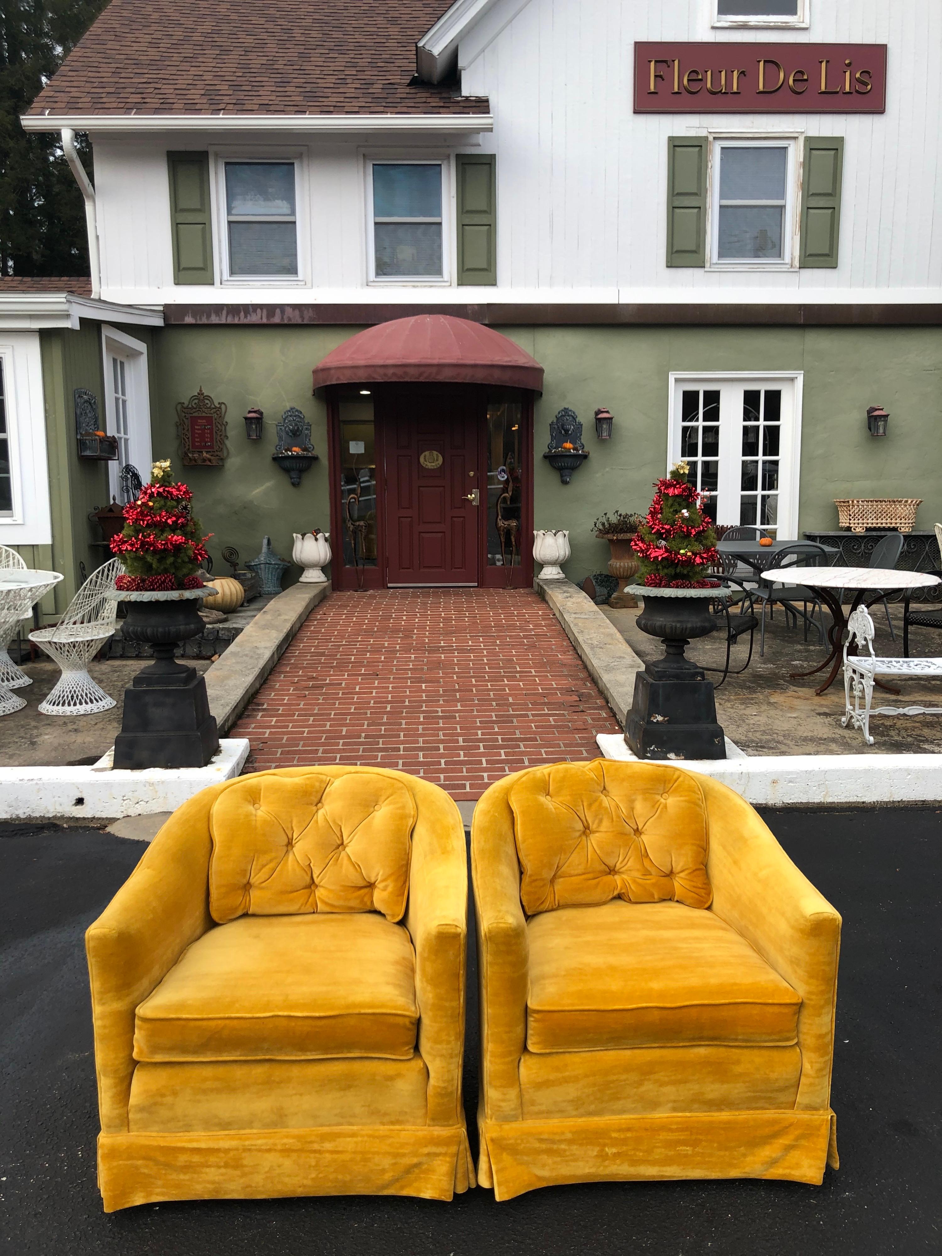 Pair of Vintage Velvet Club Chairs in Mustard 10