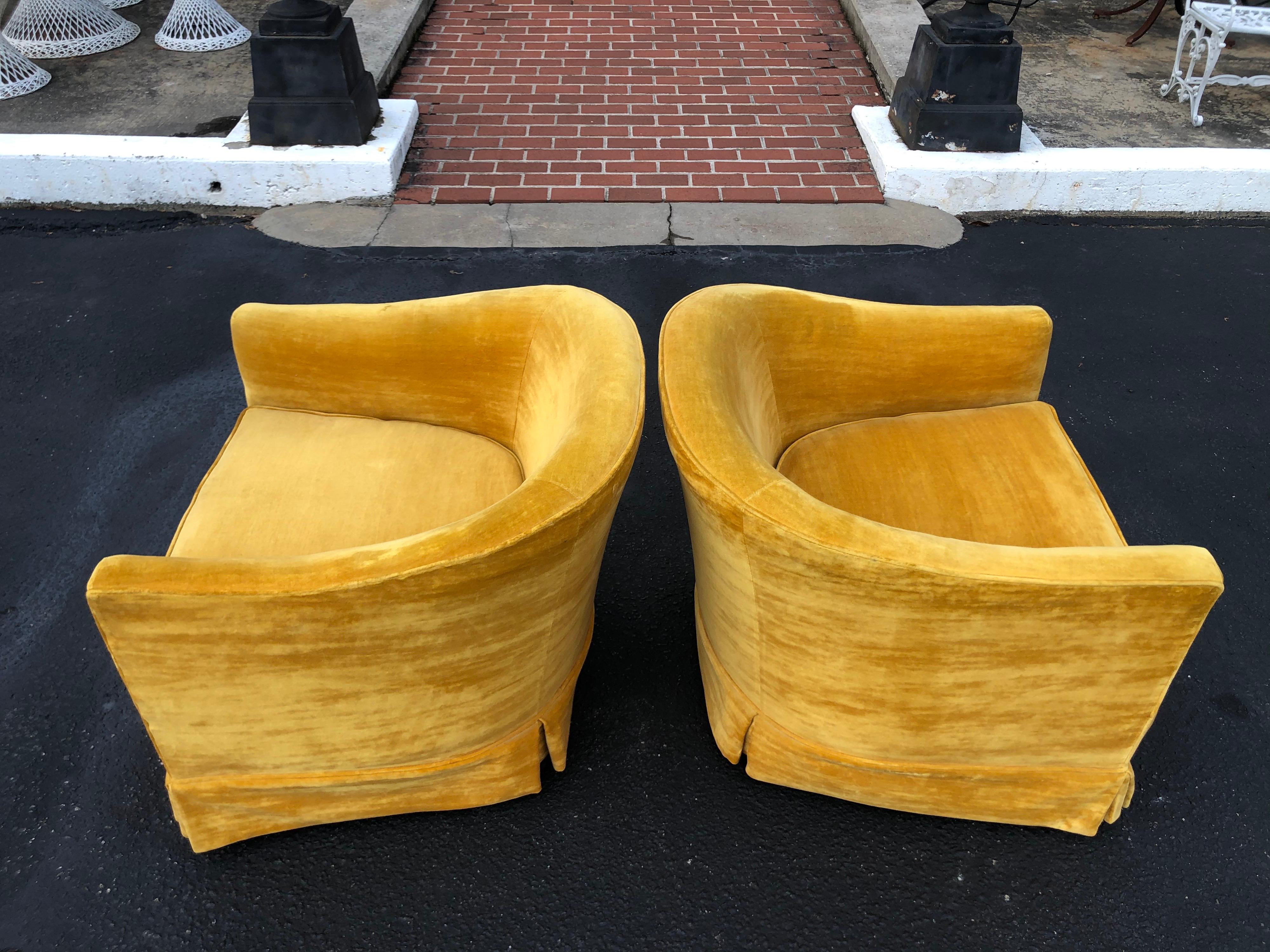 Pair of Vintage Velvet Club Chairs in Mustard 1