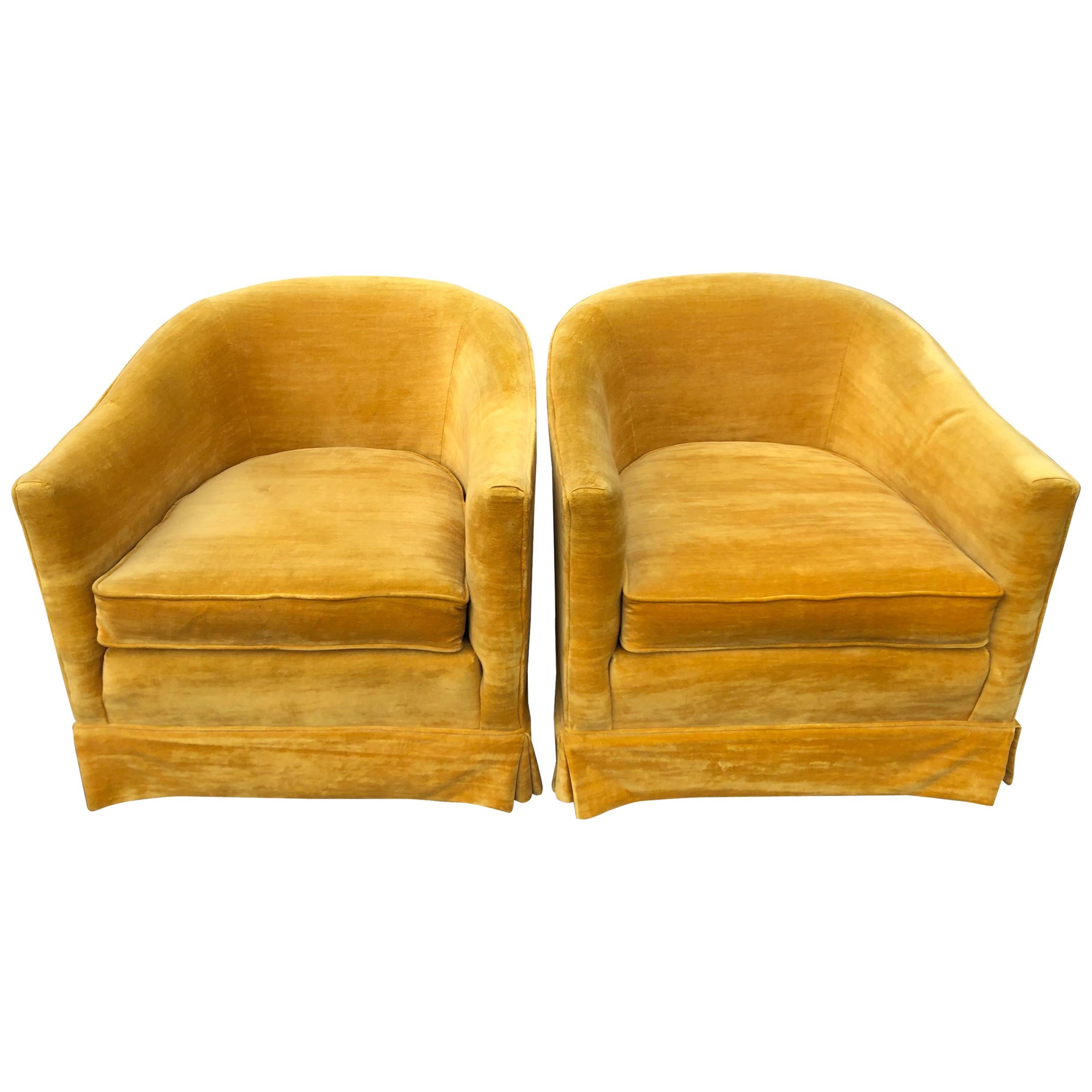 Pair of Vintage Velvet Club Chairs in Mustard