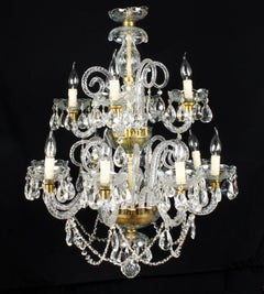 Pair of Vintage Venetian 12 Light Crystal Chandeliers 20th Century