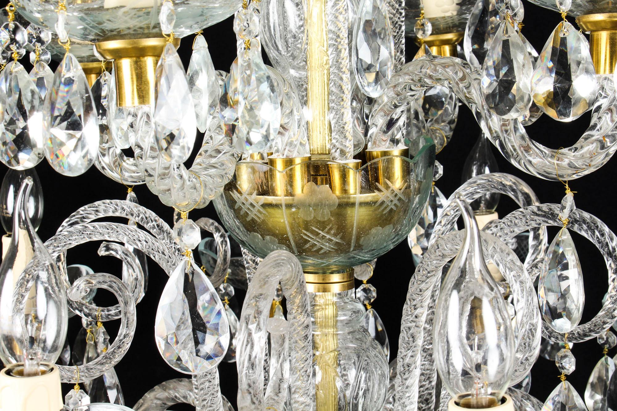 Pair of Vintage Venetian 12 Light Crystal Chandeliers 20th Century For Sale 6