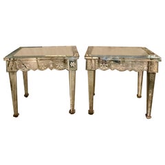 Pair of Vintage Venetian Etched Mirror Side Tables