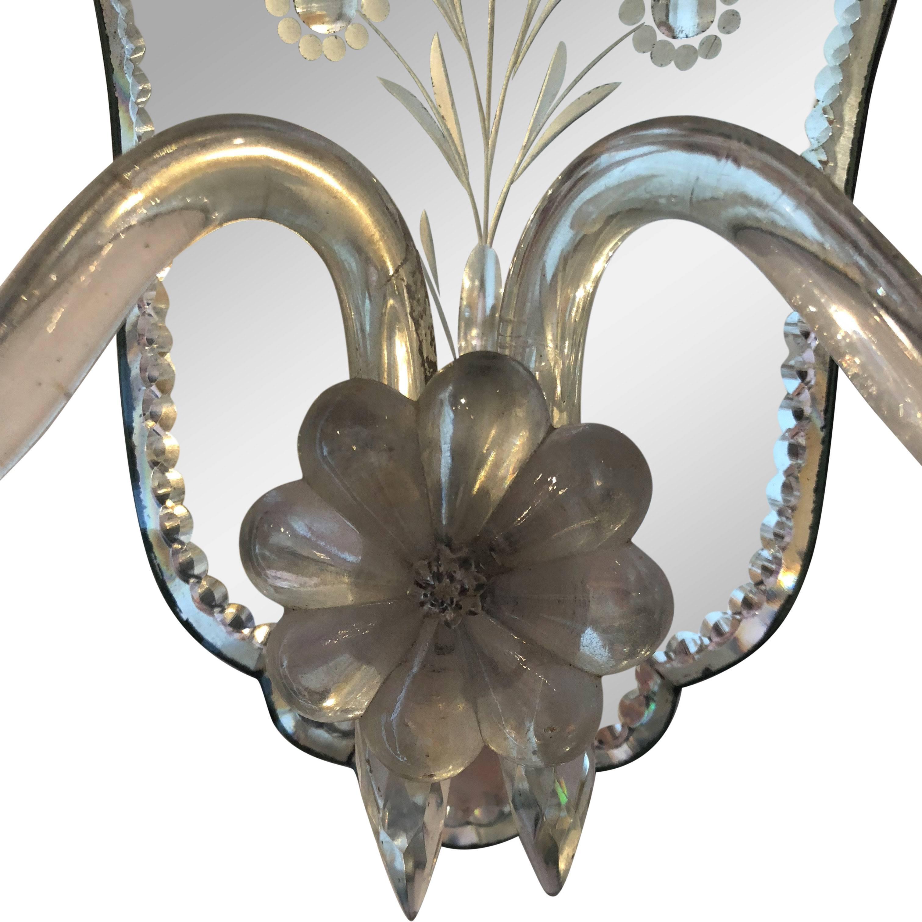 Pair of Vintage Venetian Etched Sconces, circa 1950 In Good Condition In New Orleans, LA