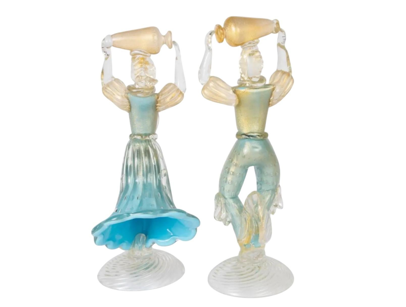Italiano Coppia di figure in vetro di Murano d'epoca, di origine veneziana e italiana in vendita