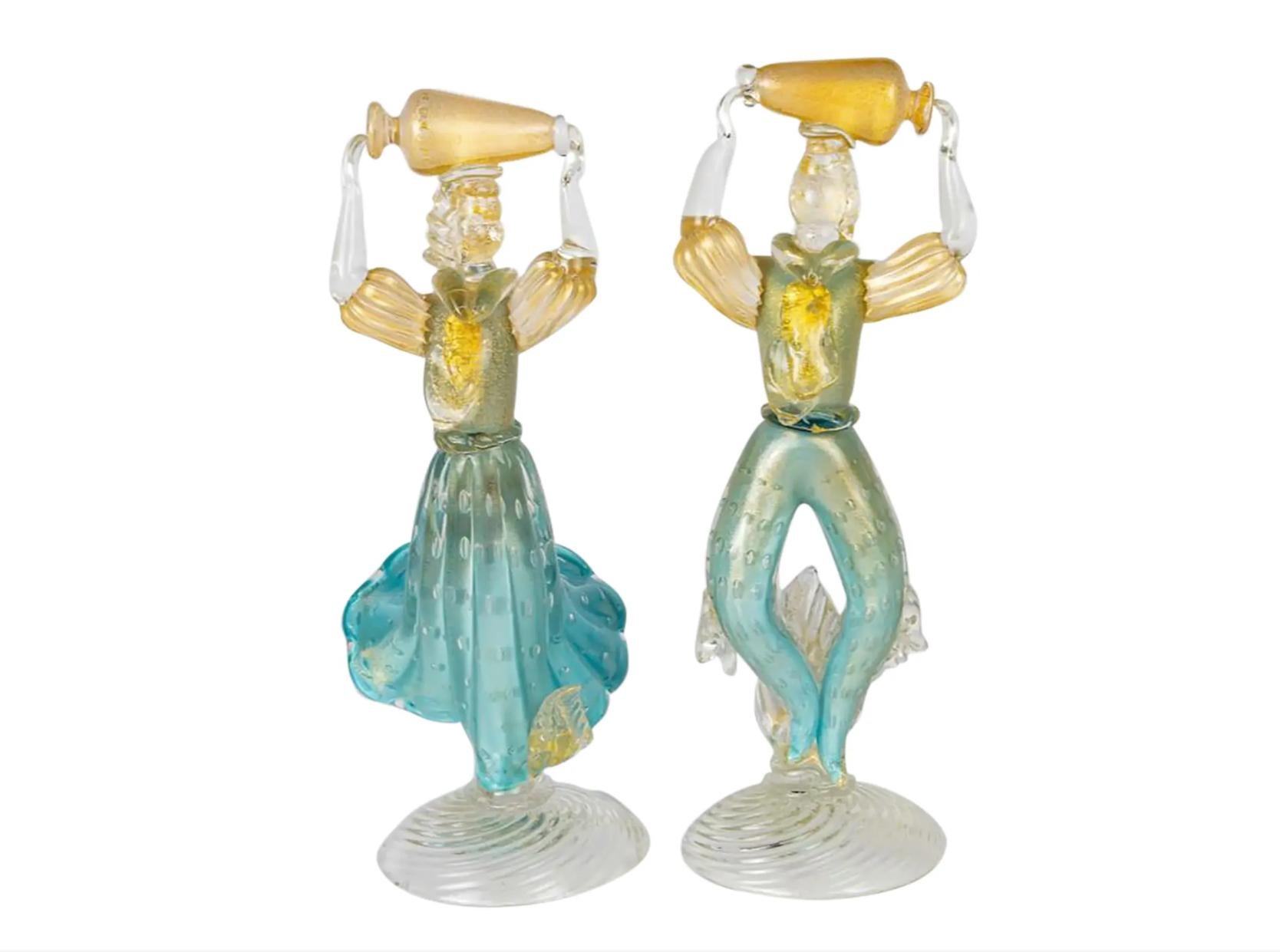 Coppia di figure in vetro di Murano d'epoca, di origine veneziana e italiana In condizioni buone in vendita a LOS ANGELES, CA