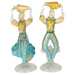 Pareja de Figuras de Murano Art Glass Vintage Veneciano Italiano