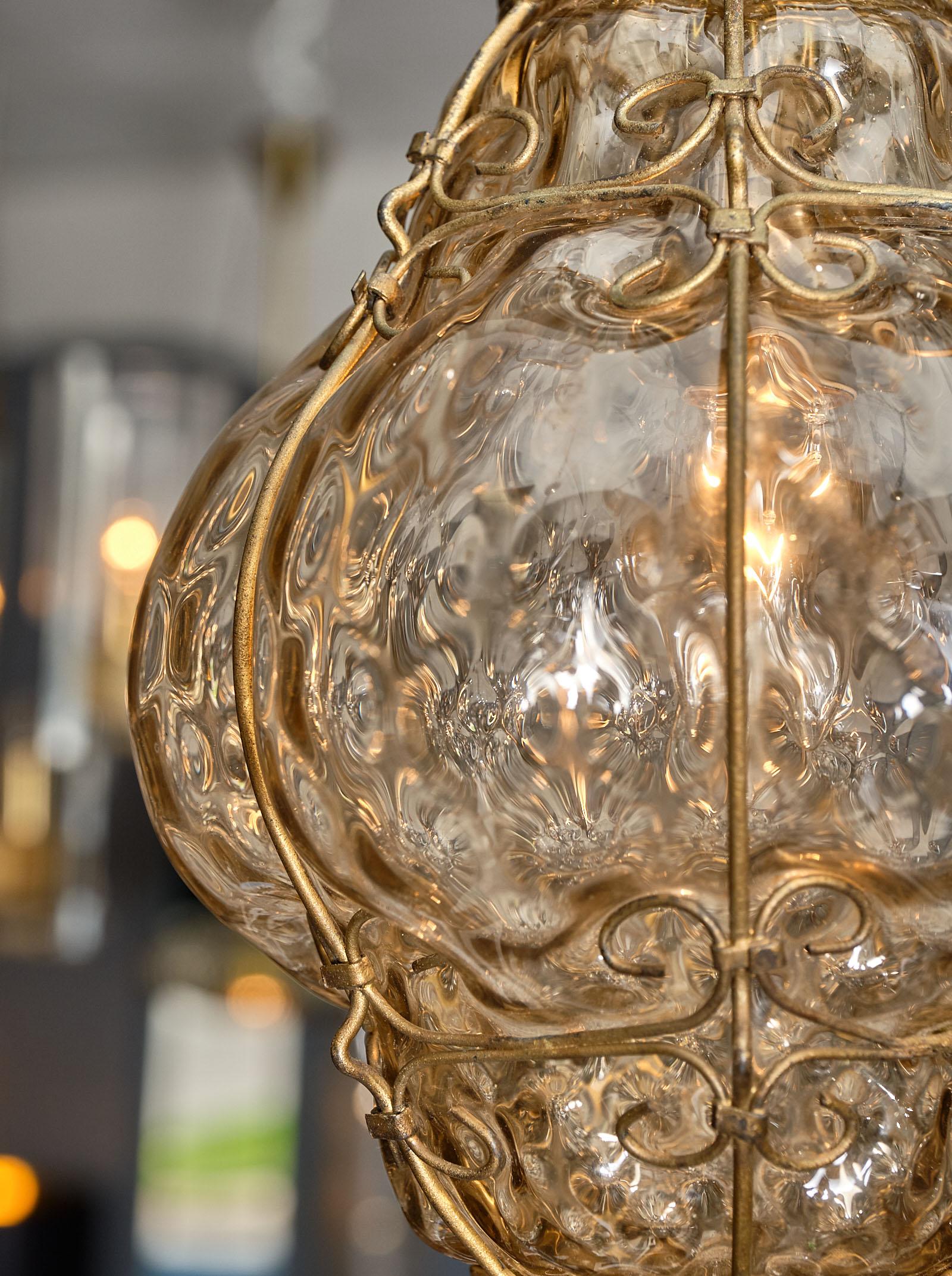 Blown Glass Pair of Vintage Venetian Lanterns