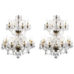 Pair of Vintage Venetian Twelve-Light Crystal Chandeliers, 20th Century