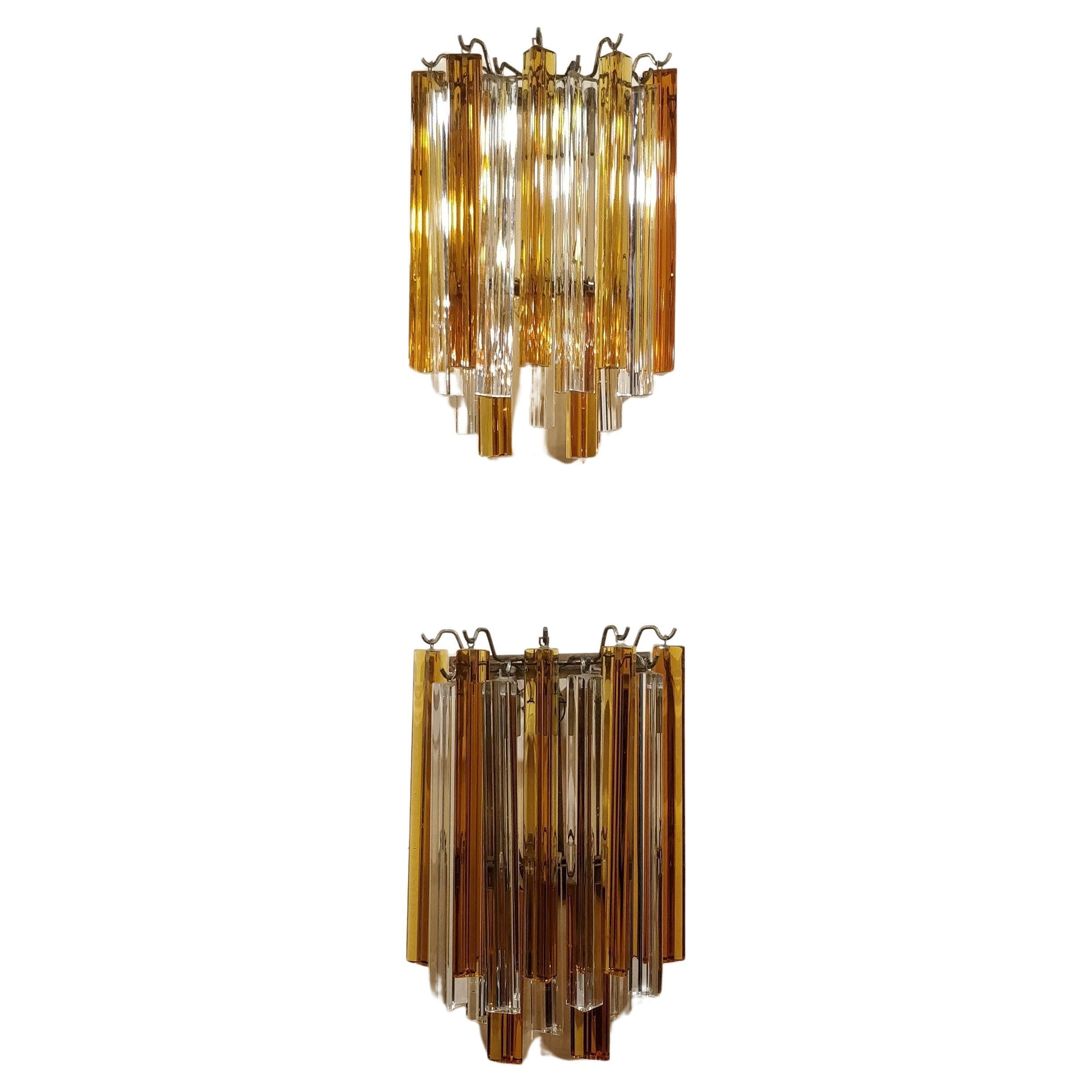 Coppia di applique Venini vintage in vetro di Murano anni '70 arancione e bianco