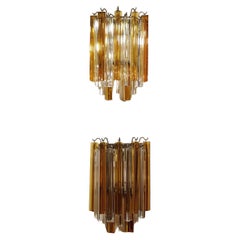 Pair of vintage Venini wall sconces Murano glass 1970s orange and white