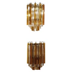 Pair of Vintage Venini Wall Sconces Murano Glass 1970s White and Orange