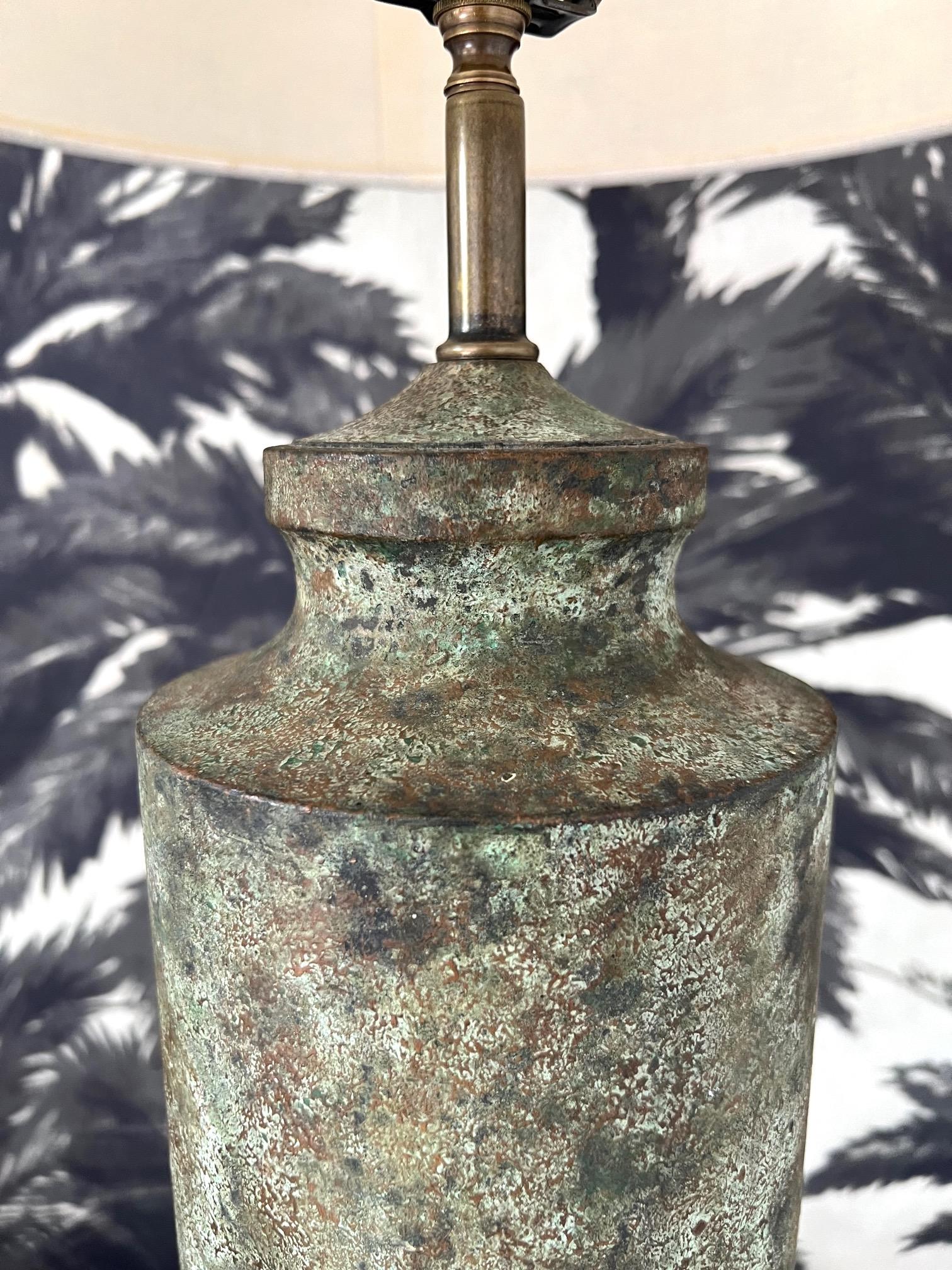 Pair of Pagoda Column Lamps with Verdigris Finish and Ebony Bases, 1960s 4
