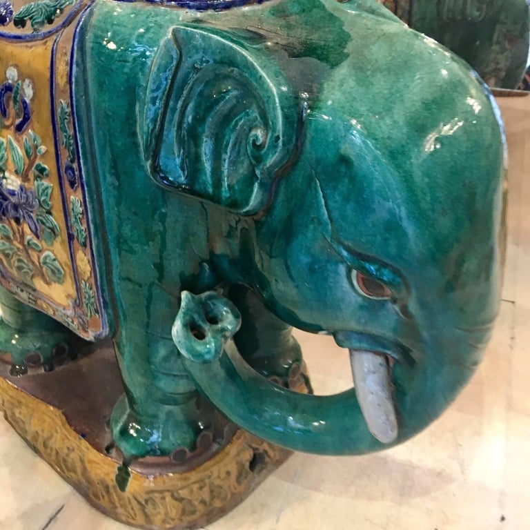 Pair of Vintage Vietnamese Ceramic Elephant Tables / Plant Stands at