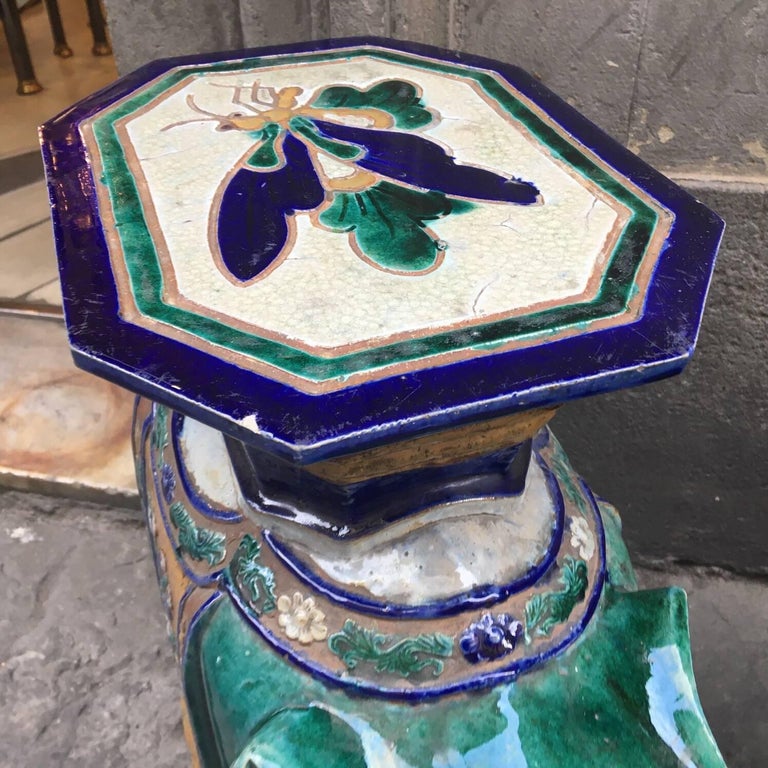 Pair of Vintage Vietnamese Ceramic Elephant Tables / Plant Stands at