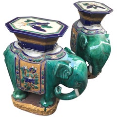 Pair of Vintage Vietnamese Ceramic Elephant Tables / Plant Stands