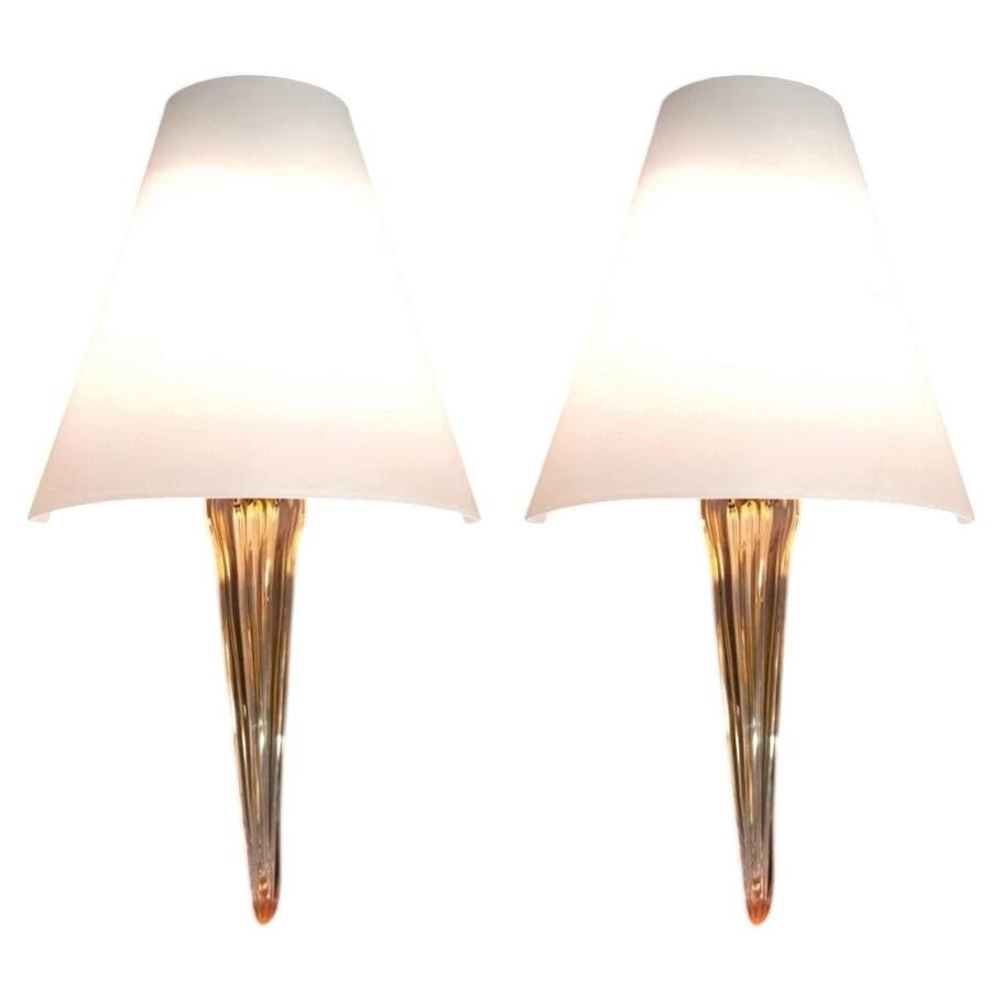 Pair of Vintage Vistosi Blush Murano Glass Wall Lights