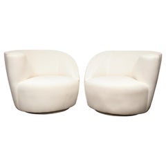 Pair of Vintage Vladimir Kagan Nautilus Swivel Chairs in Muslin