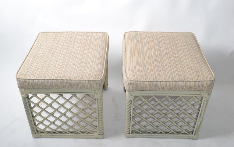 Pair of Vintage Vogue Rattan Olive Green Bamboo and Rattan Benches or Stools For Sale 7