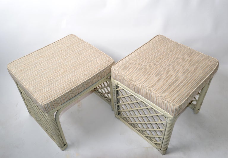 Pair of Vintage Vogue Rattan Olive Green Bamboo and Rattan Benches or Stools For Sale 8