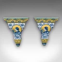 Pair Of Vintage Wall Brackets, Ceramic, Candle Sconce, Display Mount, Italianate