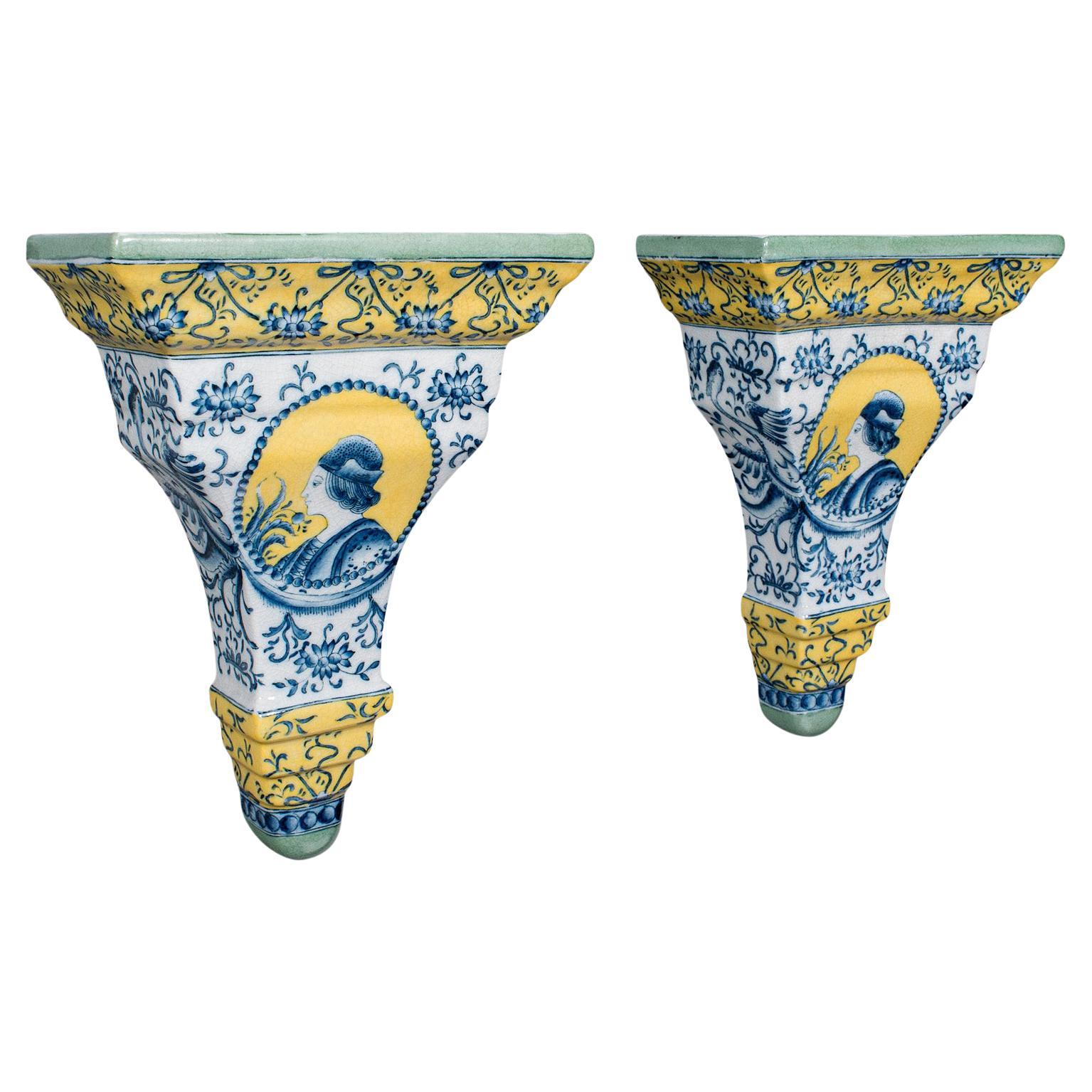 Paar Vintage-Wandhalterungen, Keramik, Kerzenleuchter, Einbaubeleuchtung, italienisch