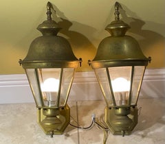 Vintage Wall Hanging Brass Lanterns, Hand-Crafted, Beveled Glass, Asia