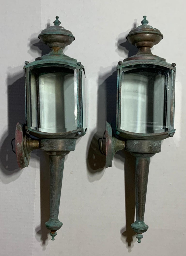 Pair of Vintage Wall Hanging Brass Lantern For Sale at 1stdibs